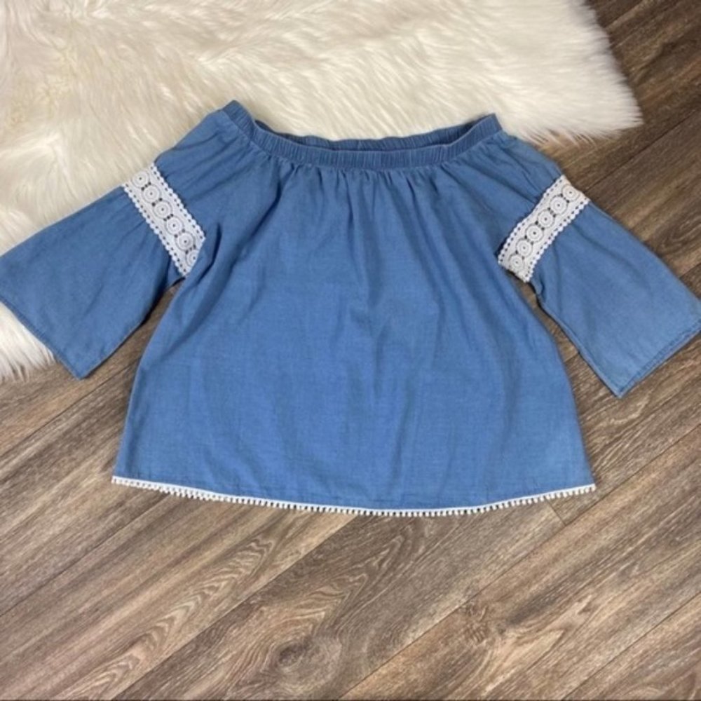 Joe’s Jeans Off the Shoulder Chambray Blue Top